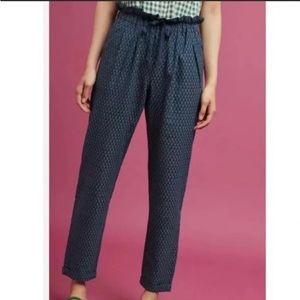 Anthropologie Seen Worn Kept navy paper bag waist geometric print pants  size L